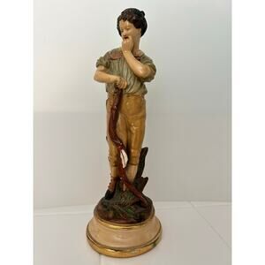 Vintage Borghese Hand Carved Chalkware Painted Peasant Statue (some chips) 12”